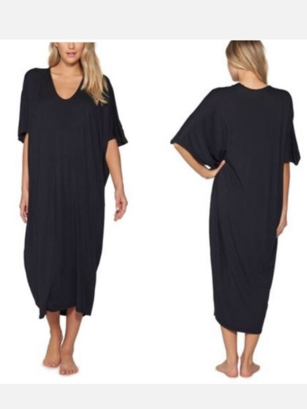 Barefoot Dreams Luxe Milk Jersey Caftan Navy Blue One Size OS Plus